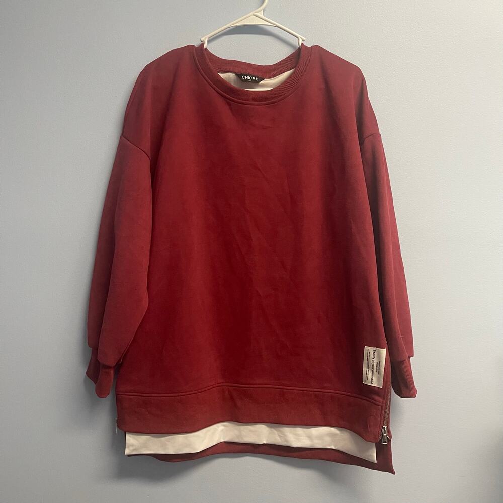 Womans Oversized sweatshirt zipper slit Long sleeve pull over- Sz XL NEW